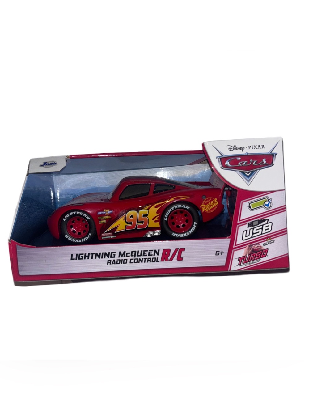 Disney Pixar Cars Lightning McQueen JADA 1:24 Scale RC Car W/Turbo 2.4 Ghz NEW